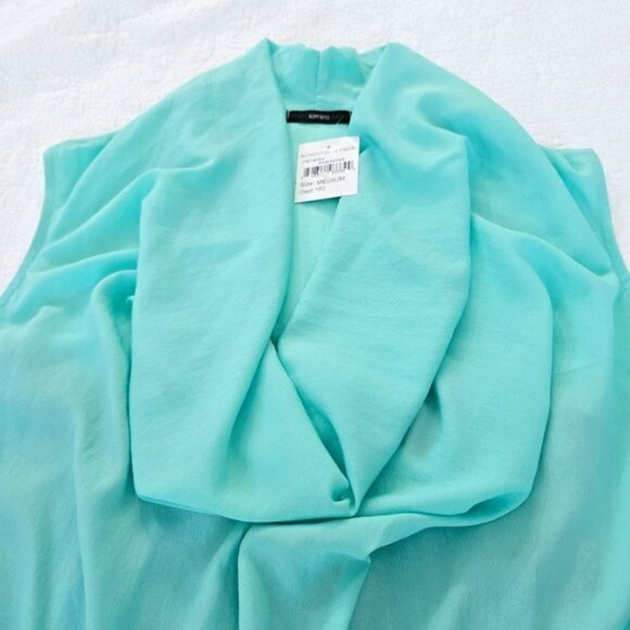 Soprano Women's Mini Dress Size Medium Aqua Navy Blue Draped Cascading Cocktail - Picture 8 of 13